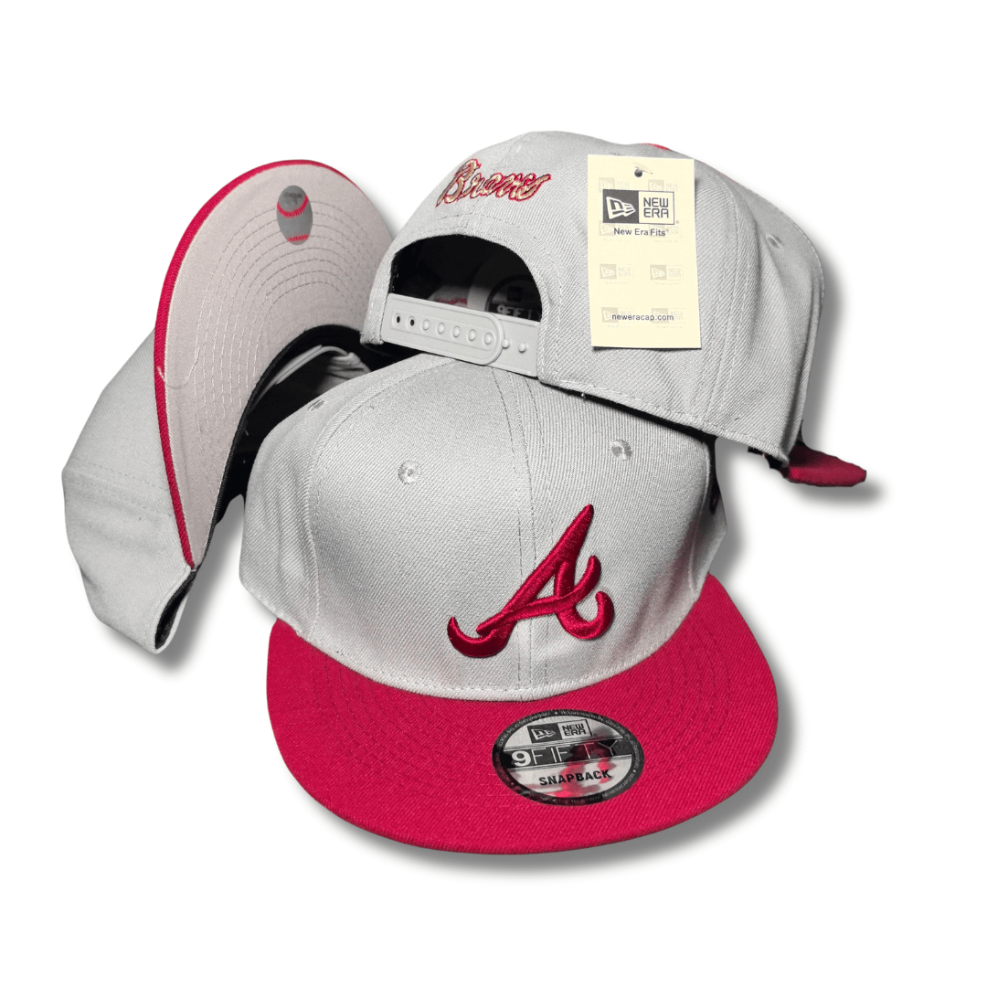 Atlanta Braves Gray and Red with Front and Back Embroidery Snapback Cap