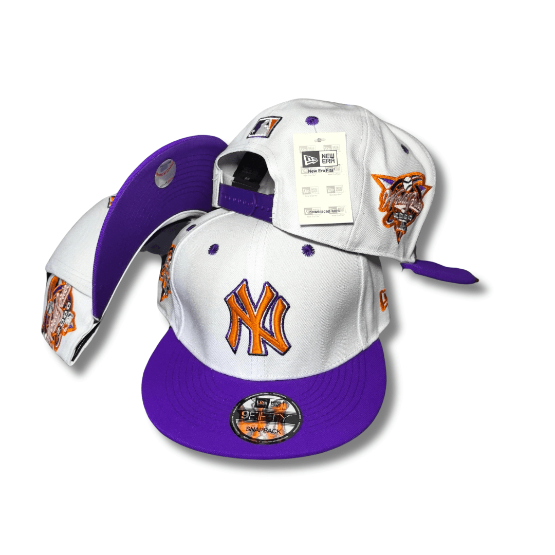 New York Yankees 9FIFTY with Orange Logo and Purple Brim White and Purple Snapback Cap