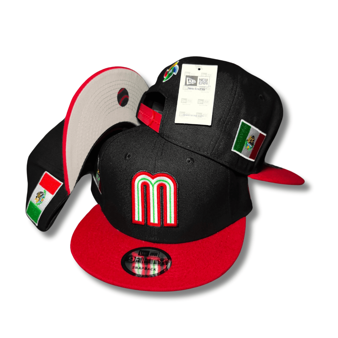 Mexico National Baseball Team New Era 9FIFTY Black and Red with Flag Details Snapback Cap