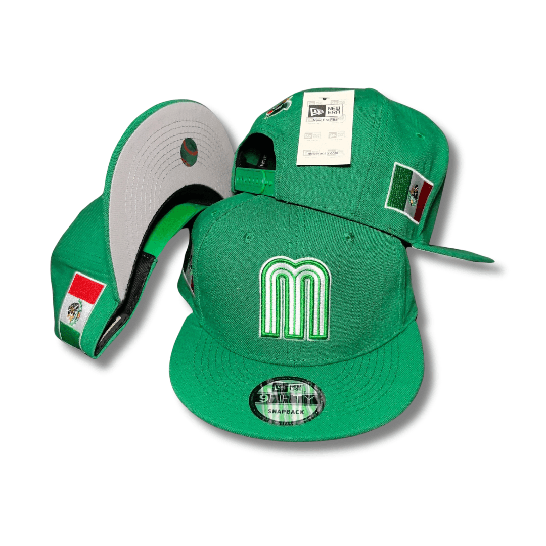 Mexico National Baseball Team Green with Flag Embroidery Snapback Cap