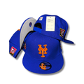 New York Mets Royal Blue with Orange Logo and Side Patches Snapback Cap