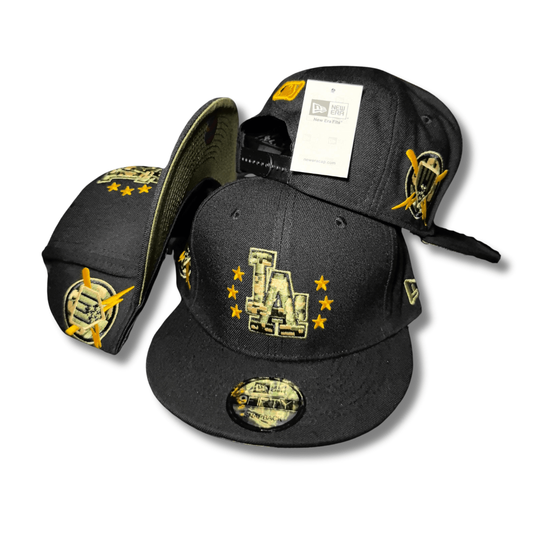 Los Angeles Dodgers Black with Gold Embroidered Stars and Camo Accents Snapback Cap