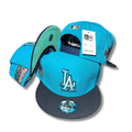 LA Baseball Team with Embroidered Logo and Unique Side Patches Aqua Blue Snapback Cap