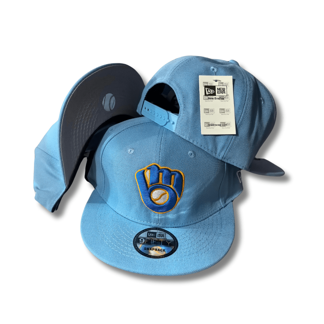 Milwaukee Brewers New Era 9FIFTY Light Blue with Retro Ball Glove Logo Snapback Cap