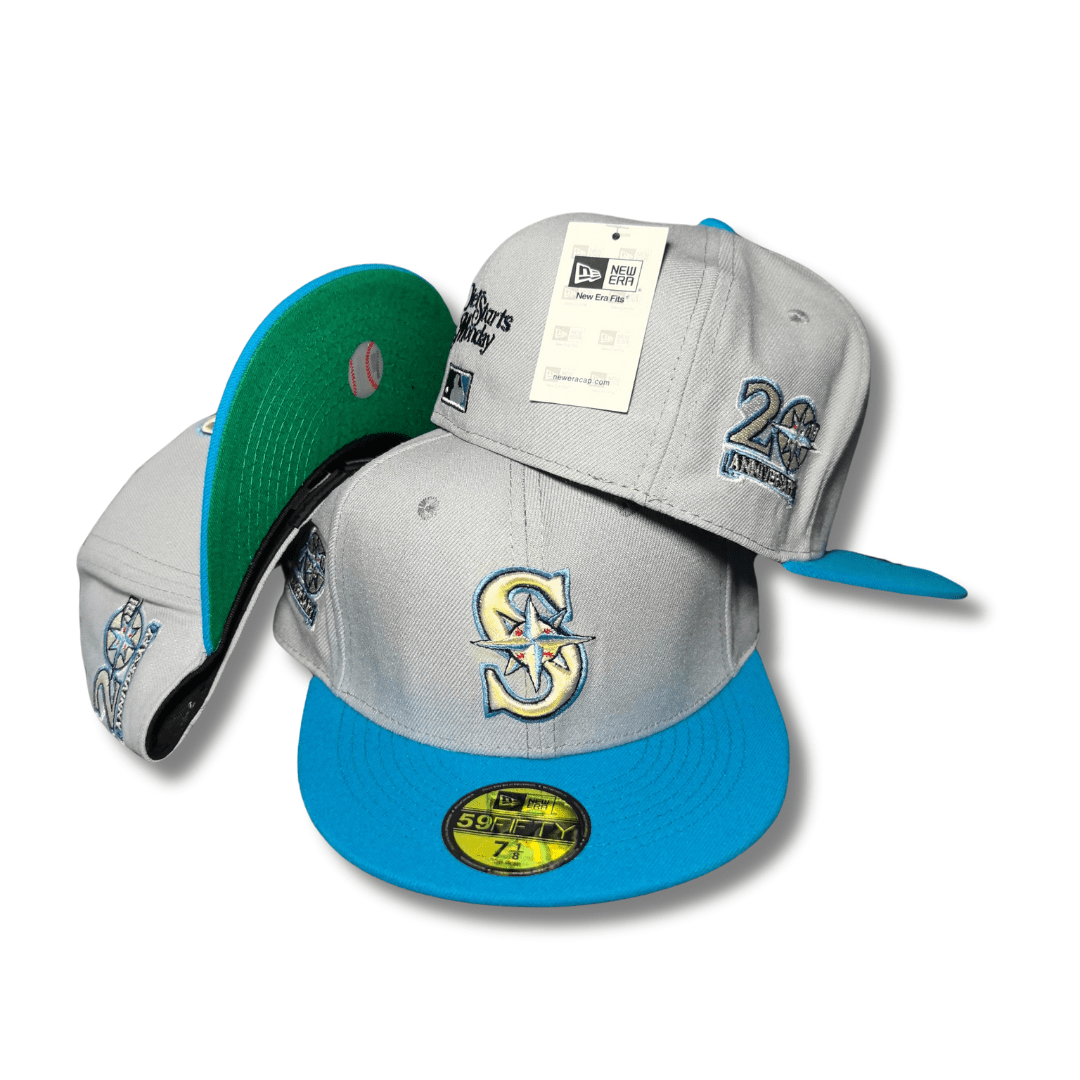 Seattle Mariners Gray and Teal Hat with 20th Anniversary Side Patch - Fitted