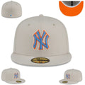 New York Yankees Fitted Hat - Light Gray with Blue and Orange Logo & Bright Orange Undervisor