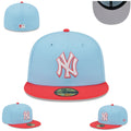 New York Yankees Fitted Hat - Sky Blue with Red Brim and White Logo