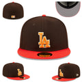 Los Angeles Dodgers Fitted Hat - Brown with Red Brim and Orange Logo