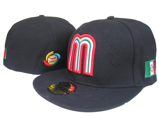 Mexico Logo Flat Brim Cap with Side Flags and Embroidered Details - Black
