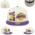 Los Angeles Lakers NBA Snapback Cap with Embroidered Logo and Gold NBA Patch - Cream and Purple