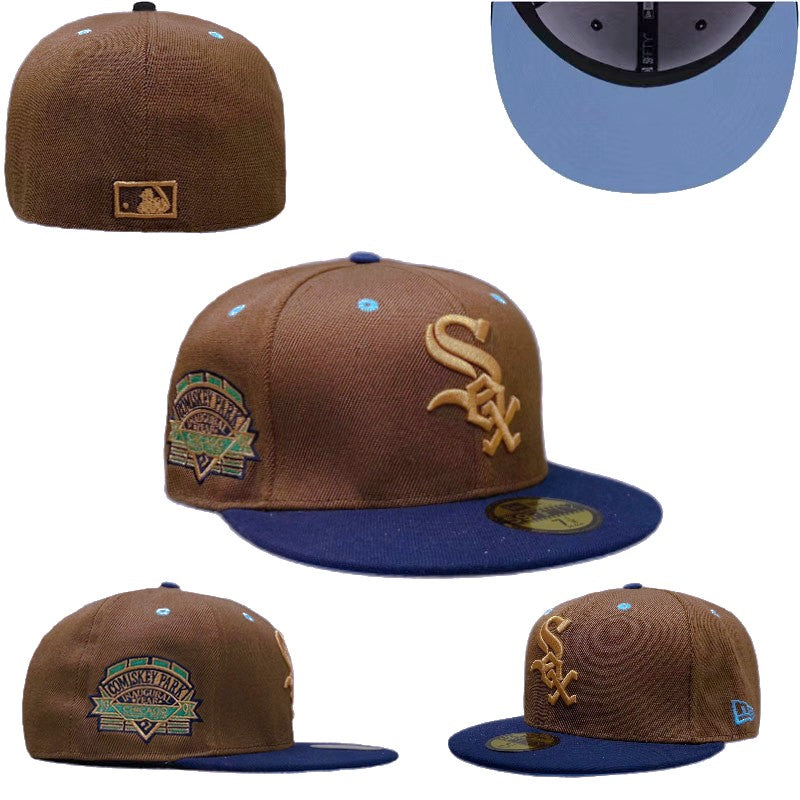 Chicago White Sox Fitted MLB Hat with Comiskey Park Patch and Blue Brim - Brown