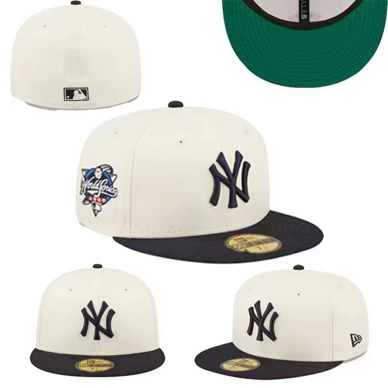 New York Yankees 59FIFTY Hat with World Series Patch - Cream and Black