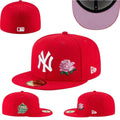 New York Yankees 59FIFTY Hat with Rose Embroidery and 1999 World Series Patch - Red