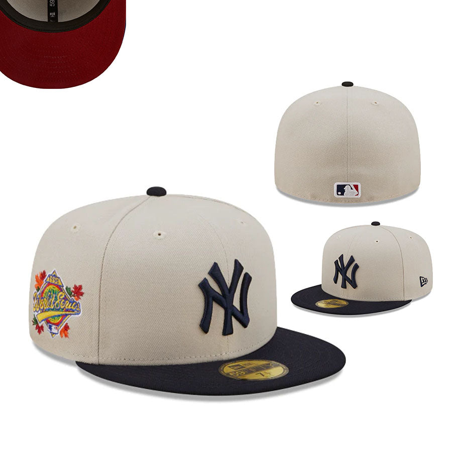 New York Yankees 59FIFTY Hat with World Series Patch - Cream and Navy