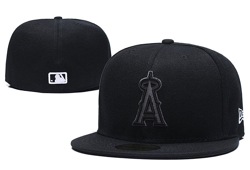 Los Angeles Angels Blackout Fitted Cap - Stealth Black MLB Hat with Embroidered Logo