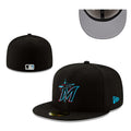 Miami Marlins Black Fitted Cap with Vibrant Teal and Red Logo - MLB Baseball Hat