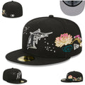 Miami Marlins Floral Embroidered Black Fitted Cap with Logo