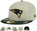 New England Patriots Fitted Hat with Gold Logo and Camouflage Brim - Khaki and Camo