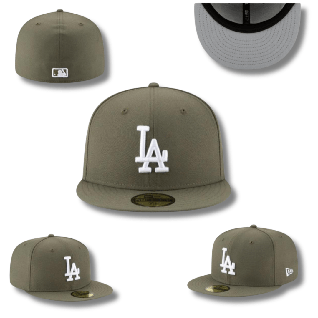 Los Angeles Dodgers Fitted Hat with Classic White Logo - Olive Green