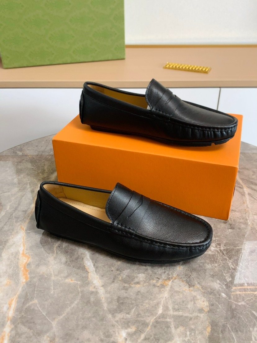 Louis Vuitton Black Moc-Toe Loafers — side