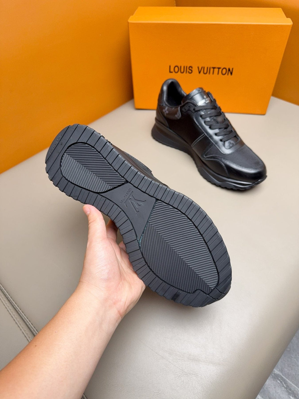 Louis Vuitton Black Leather & Mesh Sneakers — detail