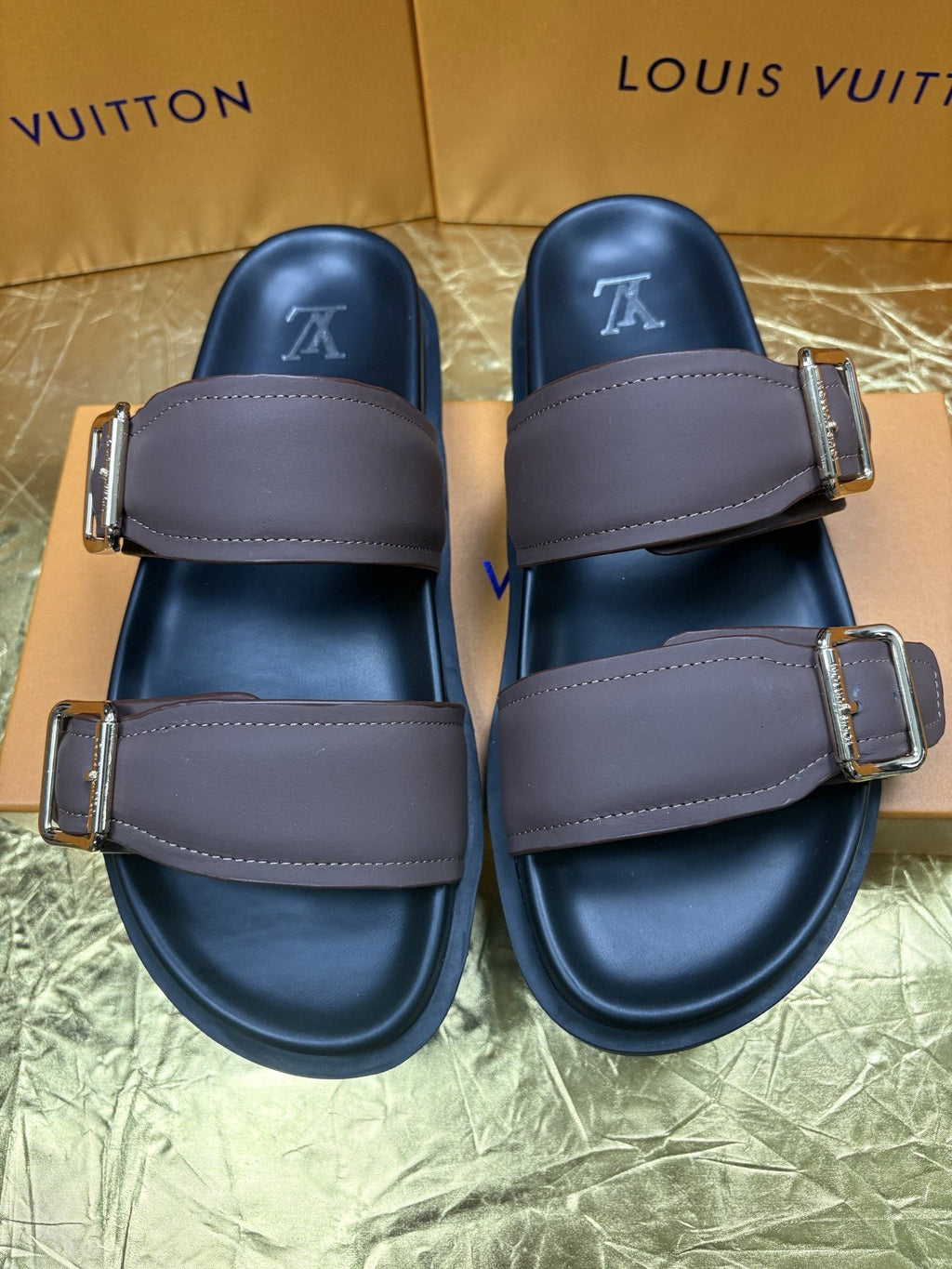 Louis Vuitton Brown Double-Buckle Sandals — hero
