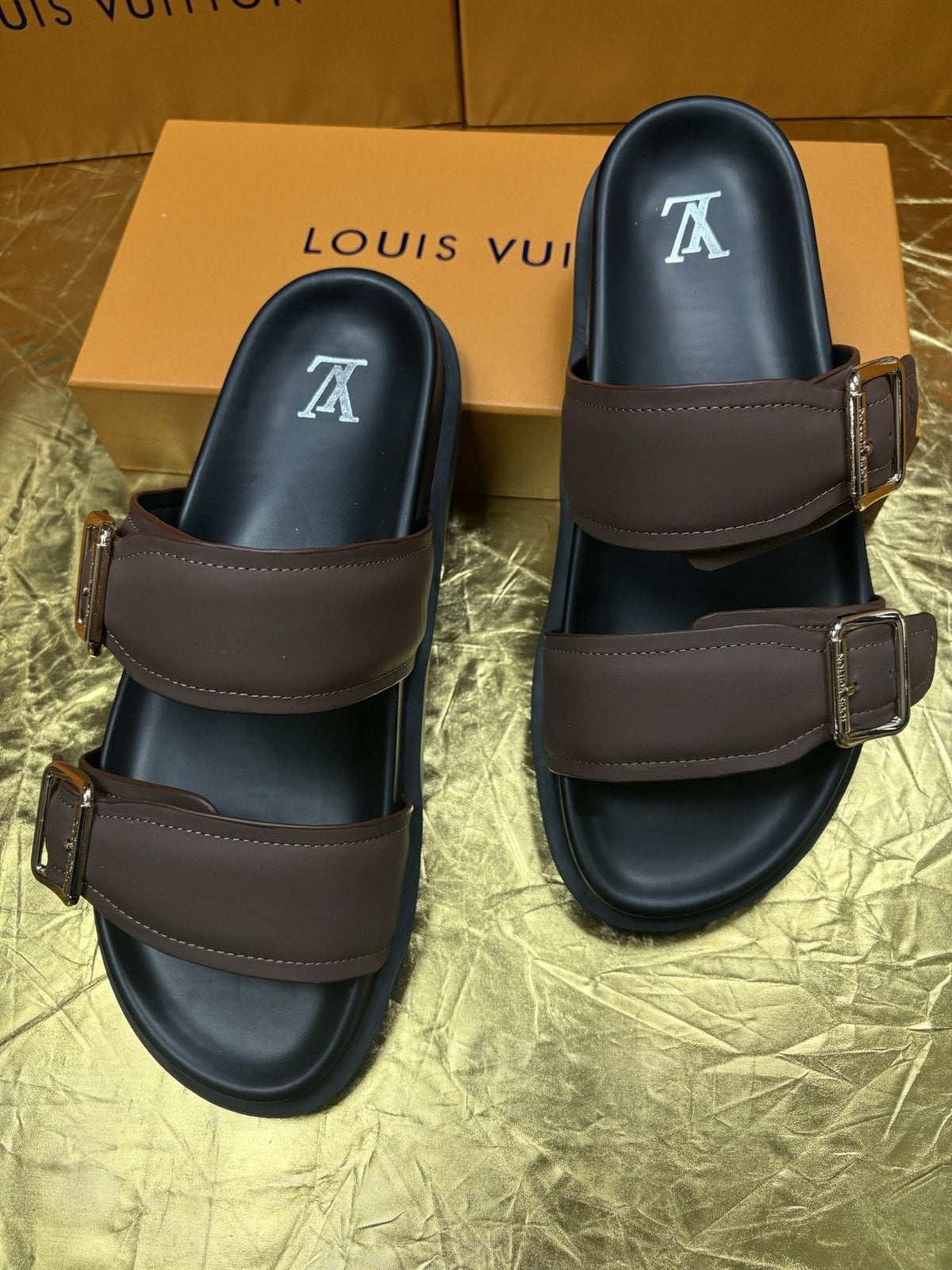 Louis Vuitton Brown Double-Buckle Sandals — front