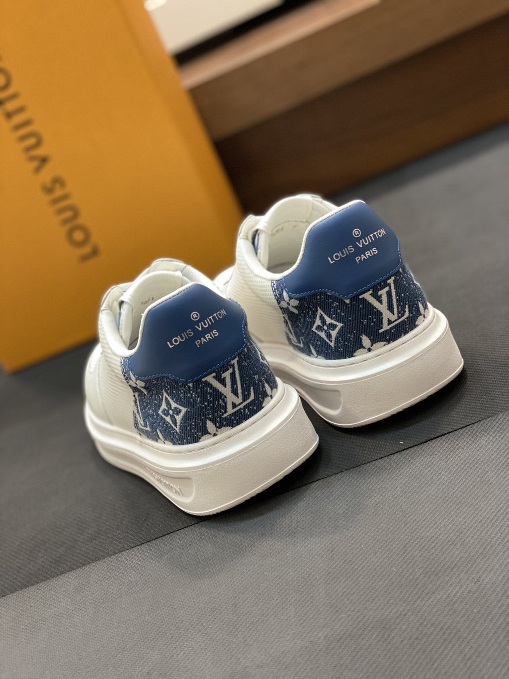 Louis Vuitton White and Blue Low-Top Sneakers — back