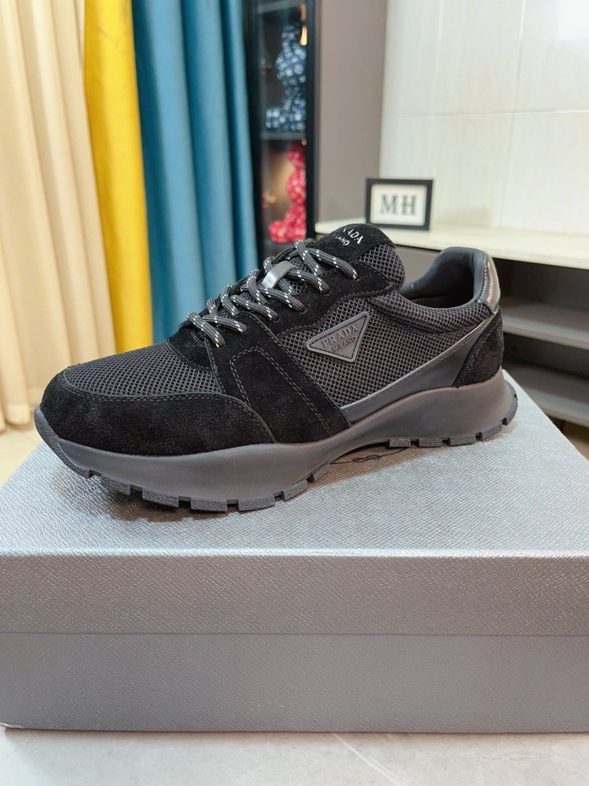 Prada Black and Charcoal Mesh Sneakers — side