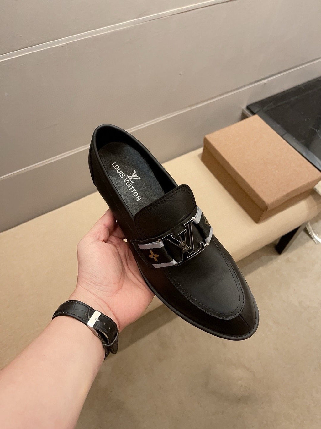 Louis Vuitton Black Buckle Loafers — front