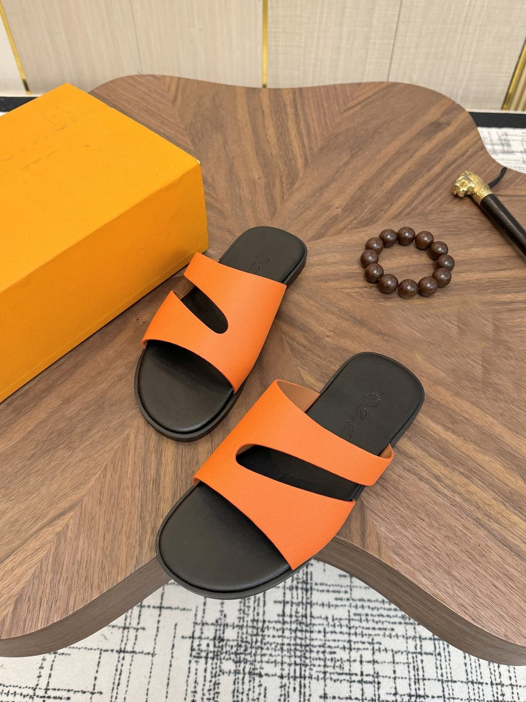 Loro Piana Cutout Leather Slide Sandals — front