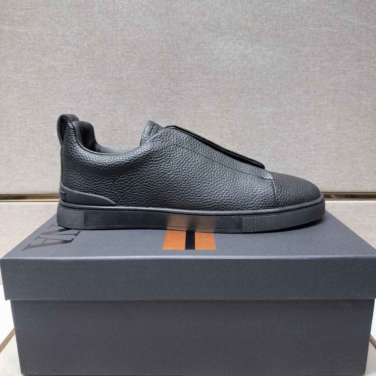 Zegna Black Textured Slip-On Sneakers — side