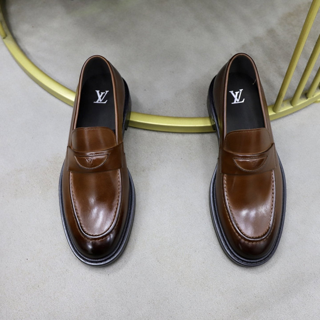Louis Vuitton Brown Penny Loafers — front