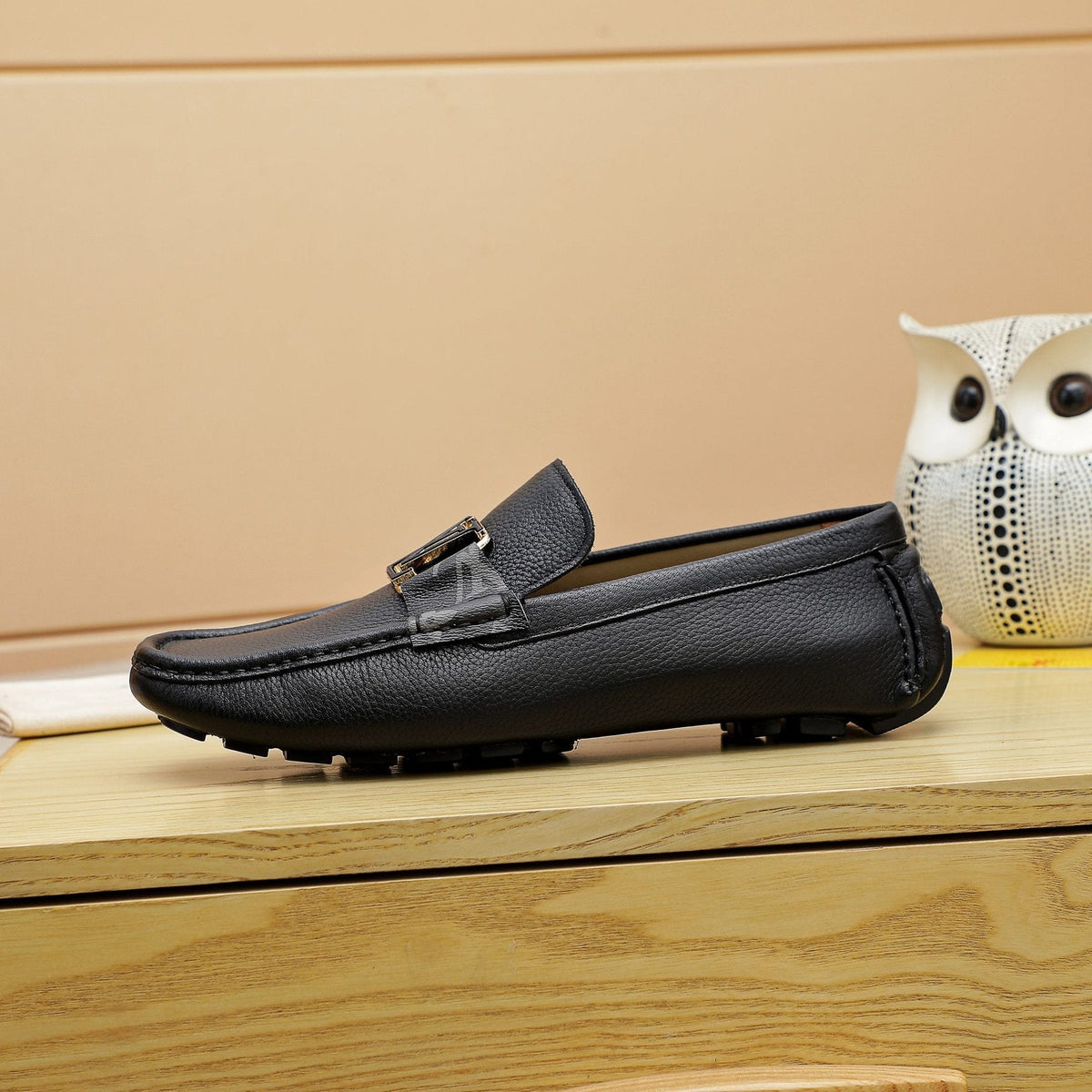 Louis Vuitton Black Logo Driving Loafers — side