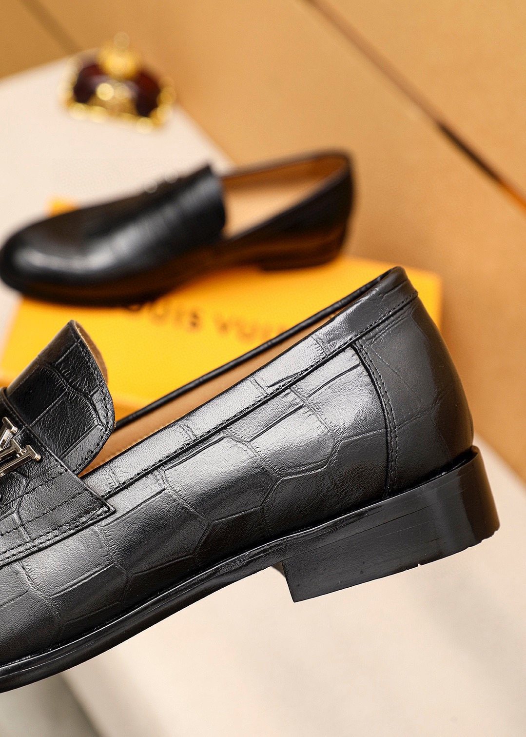 Louis Vuitton Black Embossed Loafers — side