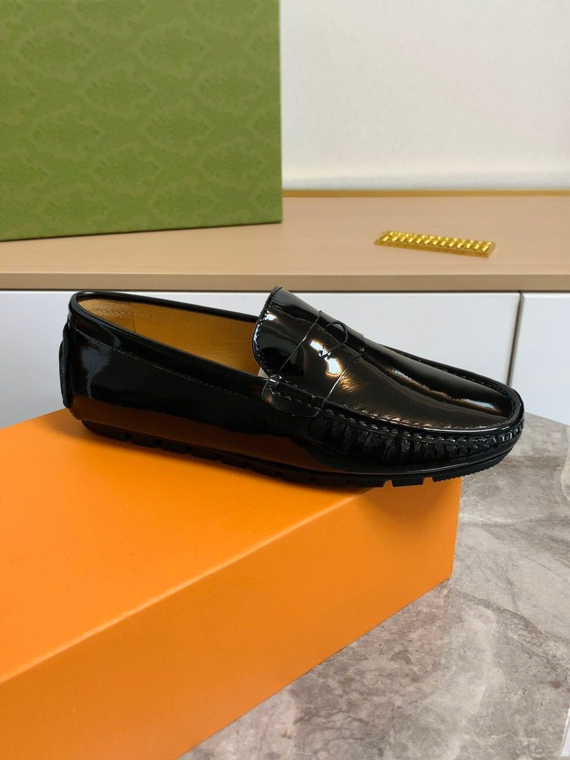 Louis Vuitton Black Leather Loafers — side