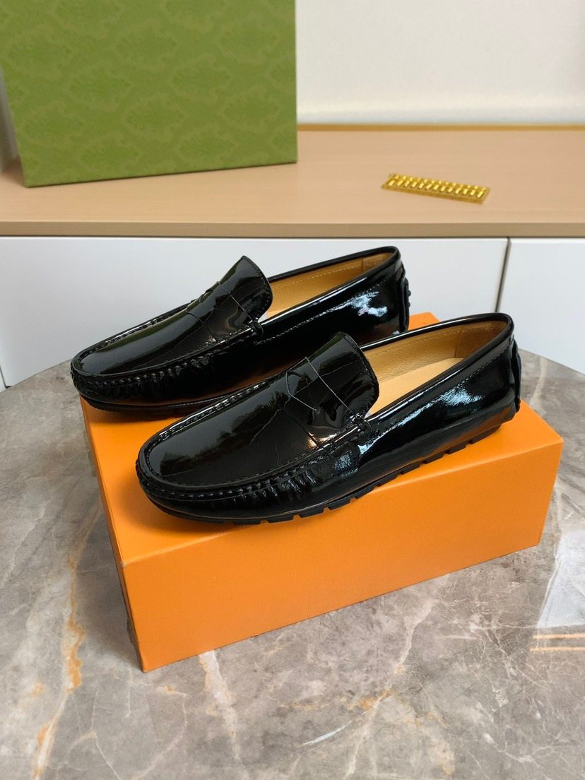 Louis Vuitton Black Leather Loafers — side