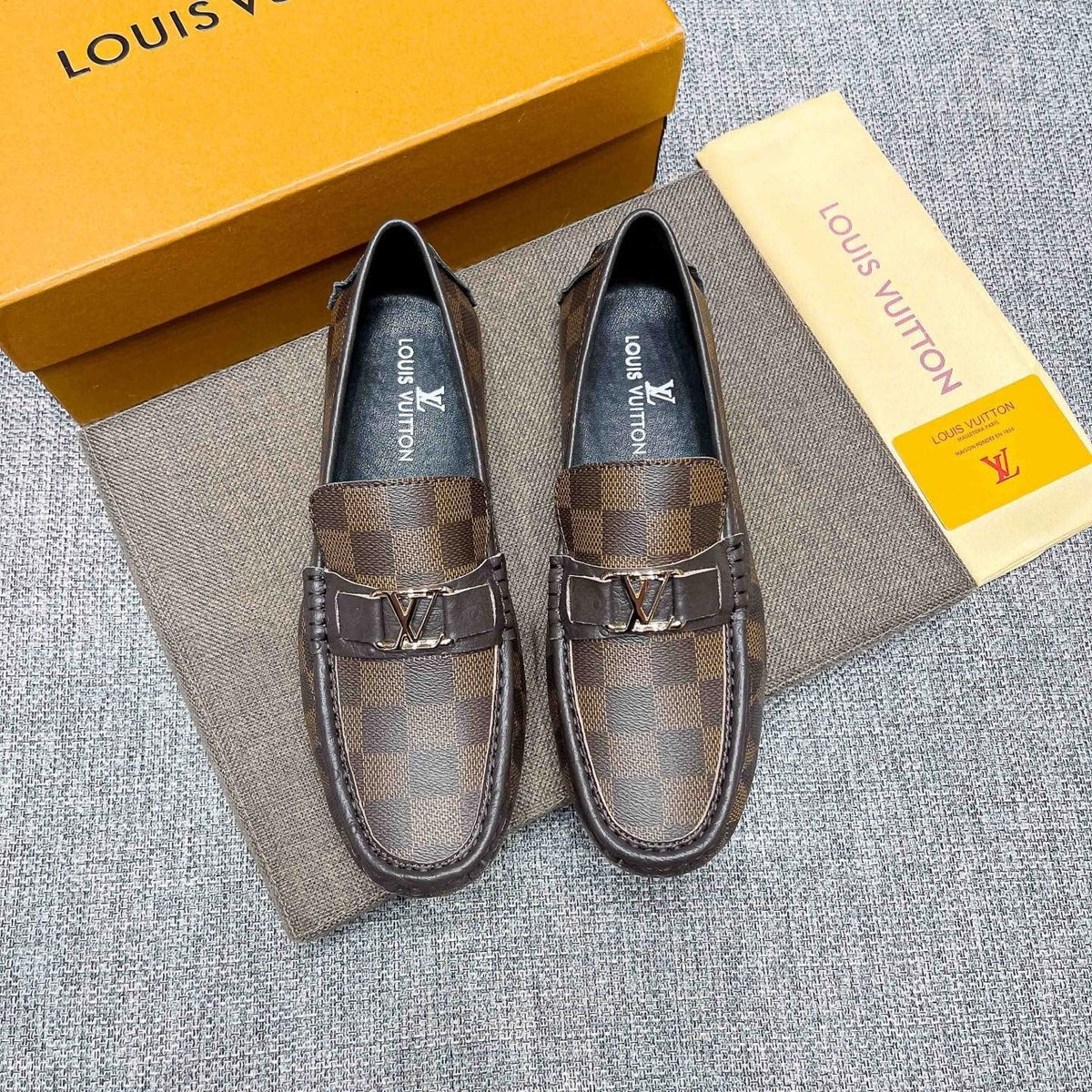 Louis Vuitton Brown Checkered Loafers — front