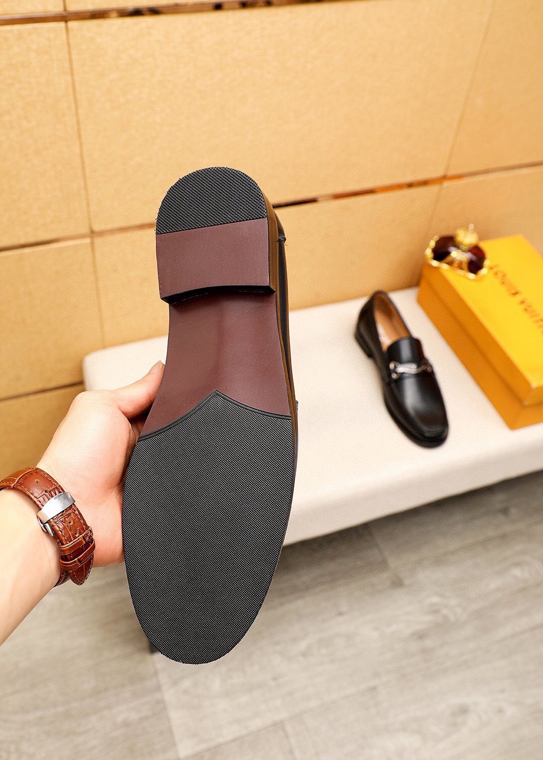 Louis Vuitton Black Leather Hardware Loafers — back