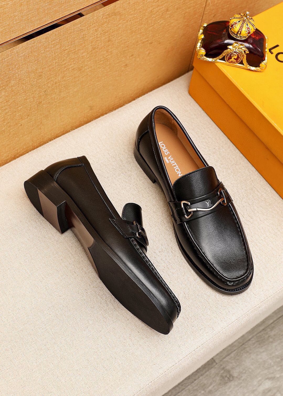 Louis Vuitton Black Leather Hardware Loafers — front