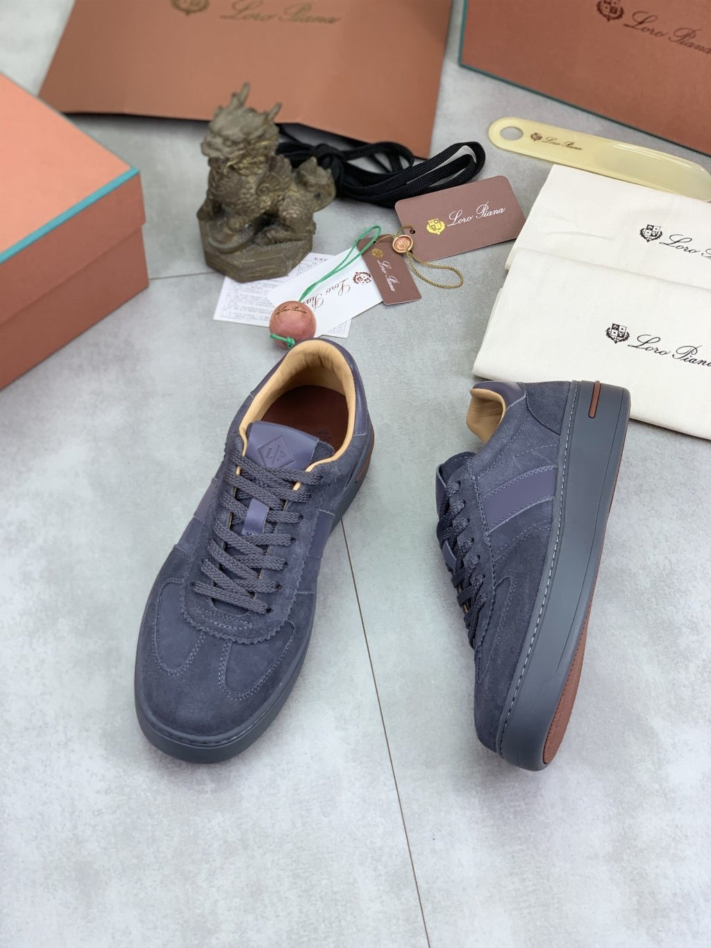 微商相册测试鞋子-Loro Piana Navy Panel Low-Top Sneakers — side