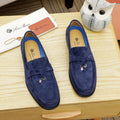 Loro Piana Navy Blue Metal-Bar Loafers — hero