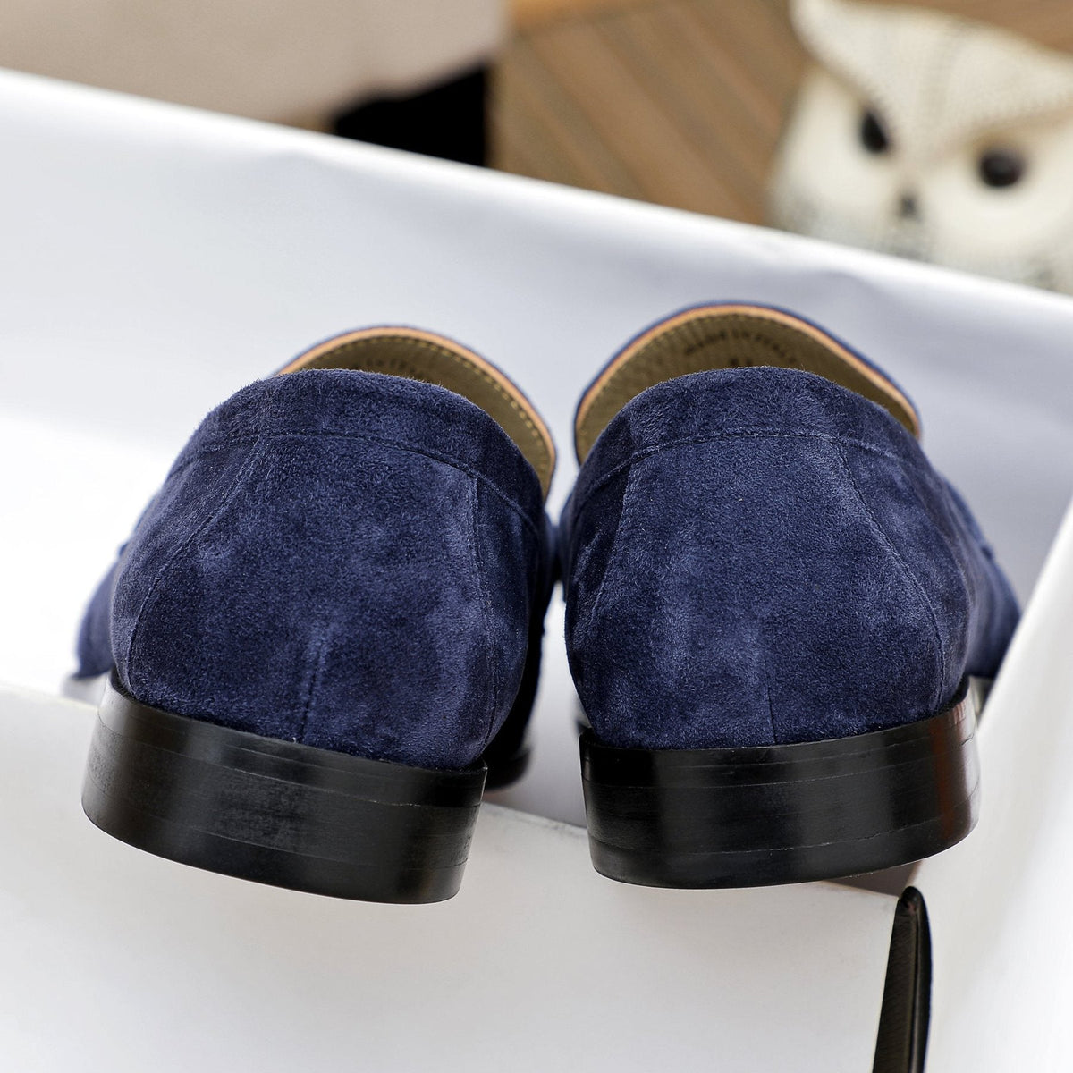 Loro Piana Navy Blue Metal-Bar Loafers — back