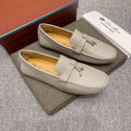 Loro Piana Light Gray Metal-Accent Driving Loafers — hero
