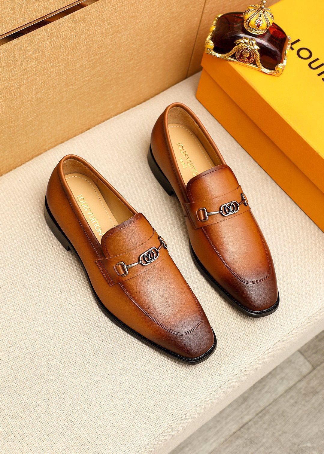 Louis Vuitton Metal-Bit Leather Loafers — front