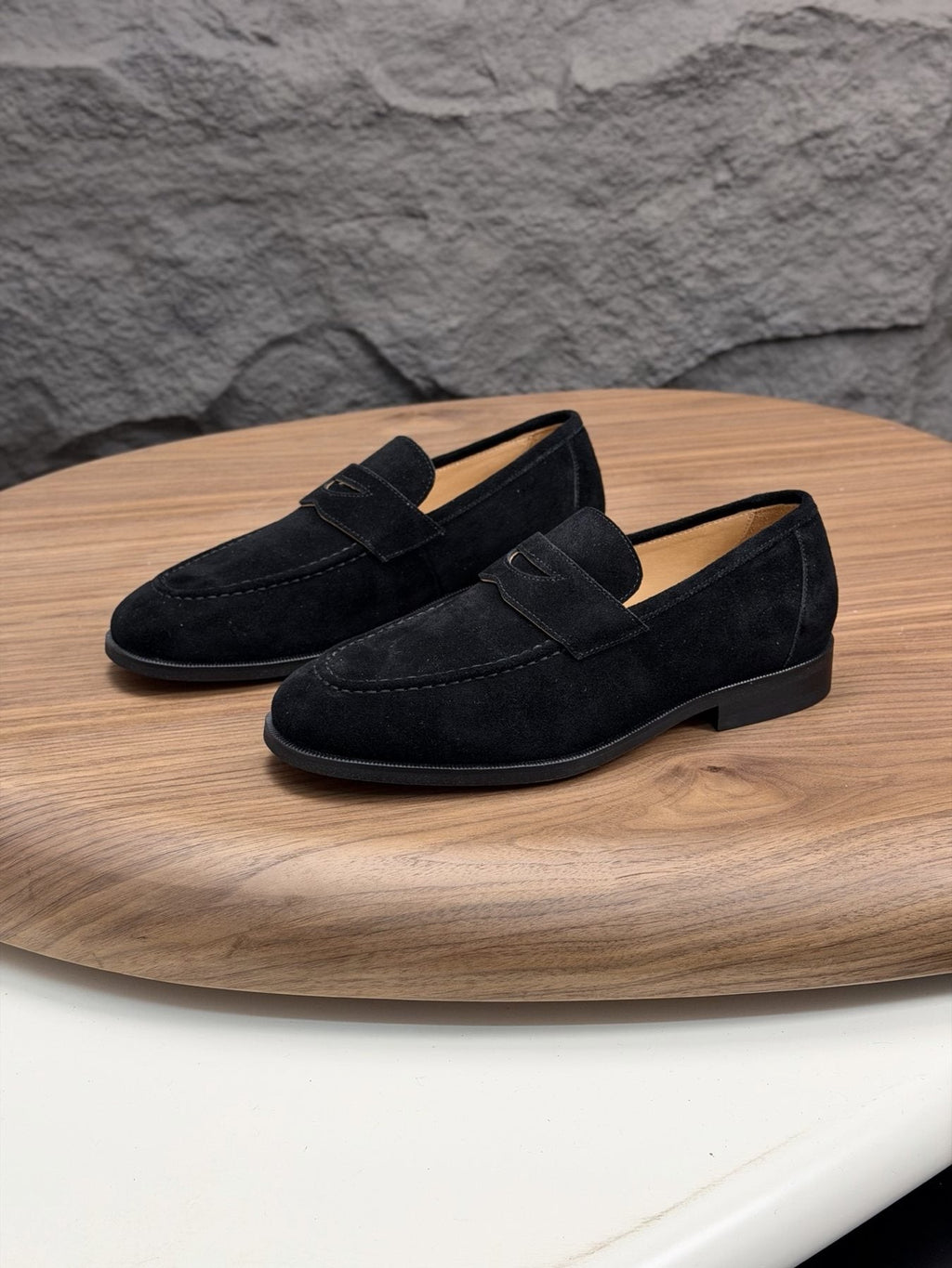 Men’s Textured Leather Penny Loafers — front