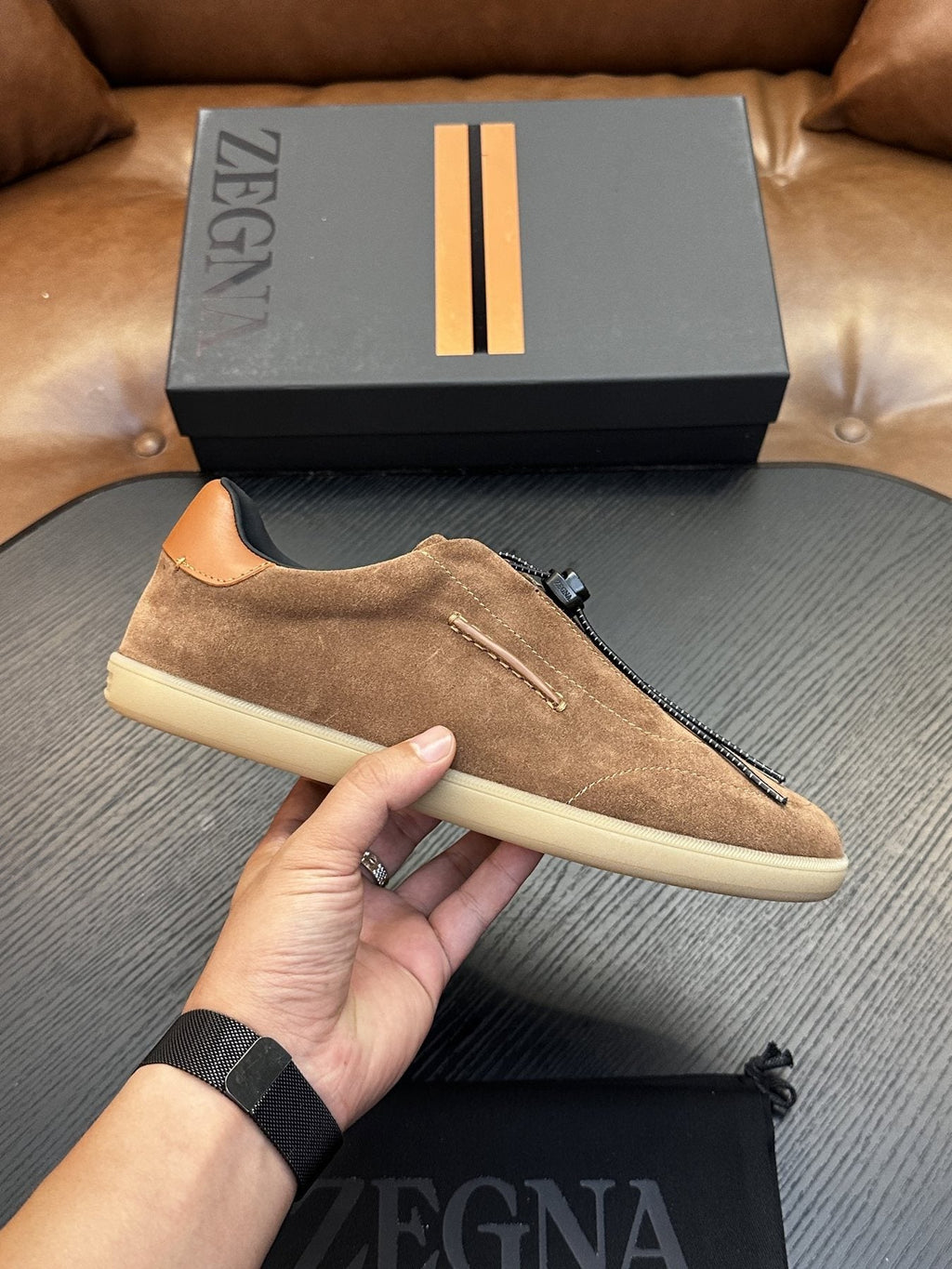 Zegna Triple Stitch Low-Top Sneakers — side