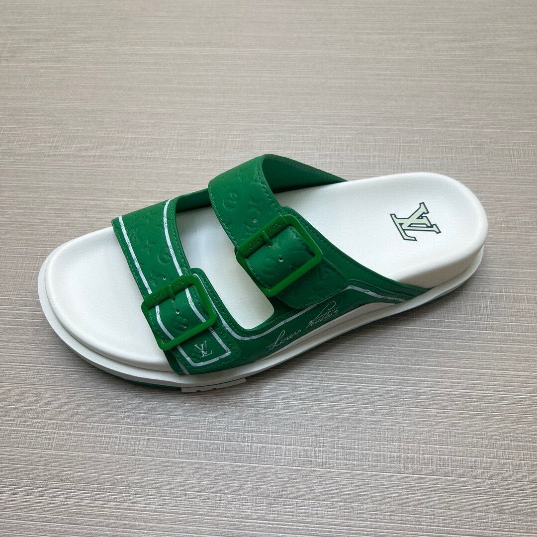 Louis Vuitton Double-Buckle Slide Sandals — front